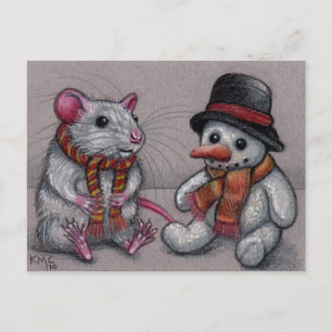 Rat Snowman in sjaal Briefkaart