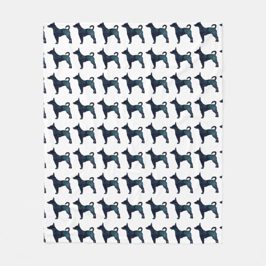 Rat Terrier Black Waterverf Hondenras Silhouette Fleece Deken (Voorkant)