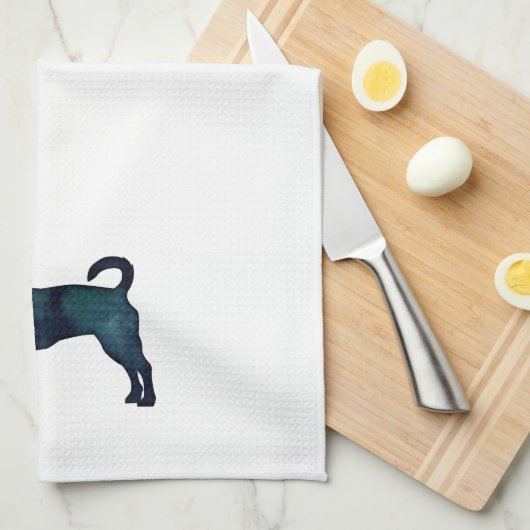 Rat Terrier Black Waterverf Hondenras Silhouette Theedoek (Quarter Fold)