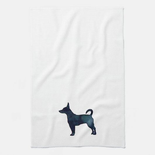 Rat Terrier Black Waterverf Hondenras Silhouette Theedoek (Verticaal)