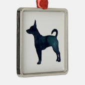 Rat Terrier Black Waterverf Silhouette Metalen Ornament (Rechts)