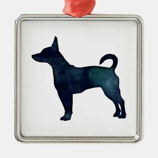 Rat Terrier Black Waterverf Silhouette Metalen Ornament (Voorkant)