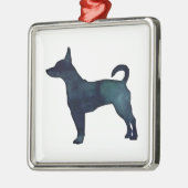 Rat Terrier Black Waterverf Silhouette Metalen Ornament (Links)