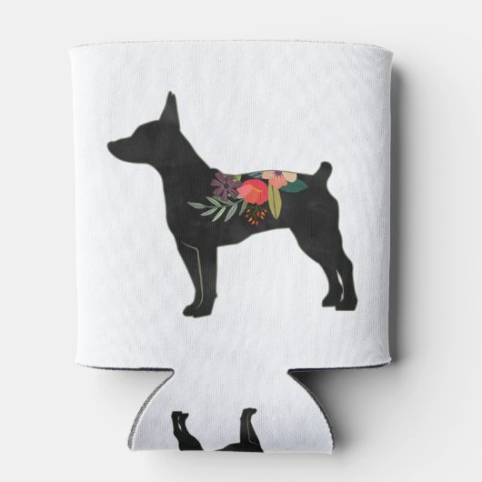 Rat Terrier CC Dog Boho Floral Silhouette Blikjeskoeler (Achterkant)