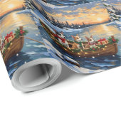 Rat Terrier Christmas Boat Holiday Cadeaupapier (Rol Hoek)