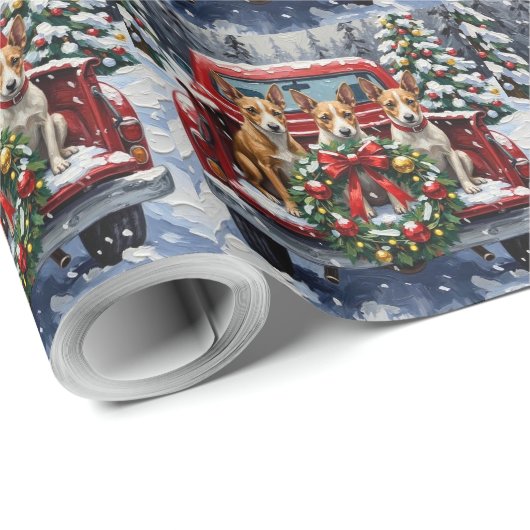 Rat Terrier Christmas Red Truck Holiday Cadeaupapier (Rol Hoek)