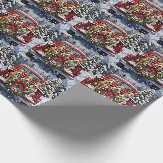 Rat Terrier Christmas Red Truck Holiday Cadeaupapier (Hoek)