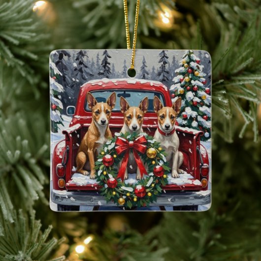 Rat Terrier Christmas Red Truck Holiday Keramisch Ornament (Boom)