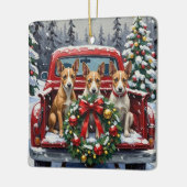 Rat Terrier Christmas Red Truck Holiday Keramisch Ornament (Links)