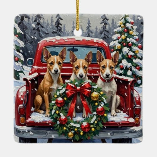 Rat Terrier Christmas Red Truck Holiday Keramisch Ornament (Achterkant)