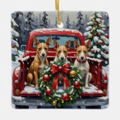 Rat Terrier Christmas Red Truck Holiday Keramisch Ornament (Voorkant)