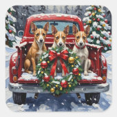 Rat Terrier Christmas Red Truck Holiday Vierkante Sticker (Voorkant)