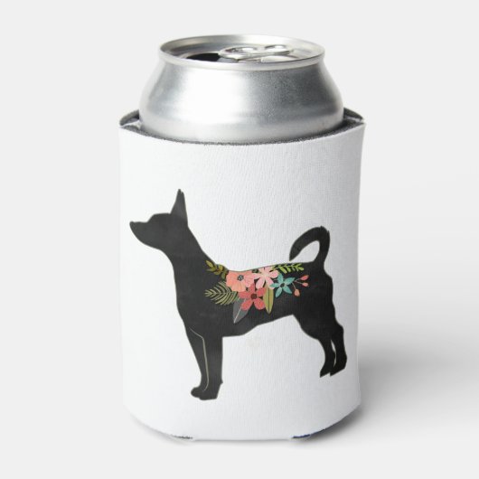 Rat Terrier CN Dog Boho Floral Silhouette Blikjeskoeler (Blikje Voorkant)