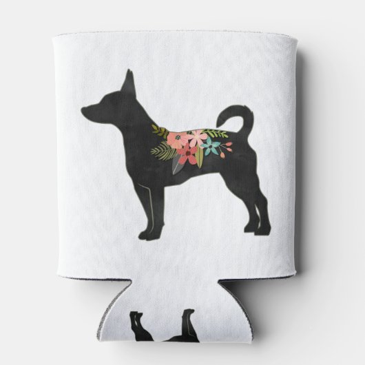 Rat Terrier CN Dog Boho Floral Silhouette Blikjeskoeler (Achterkant)
