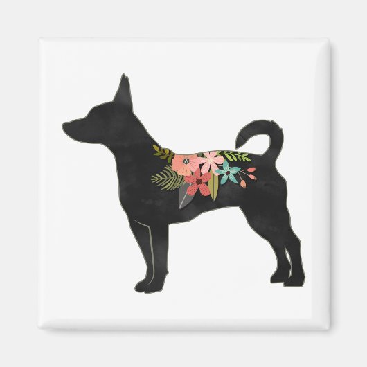 Rat Terrier CN Dog Boho Floral Silhouette Magneet (Voorkant)