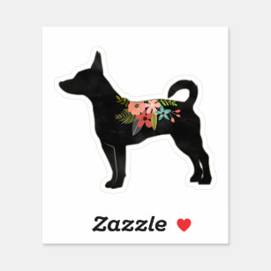 Rat Terrier CN Dog Boho Floral Silhouette Sticker
