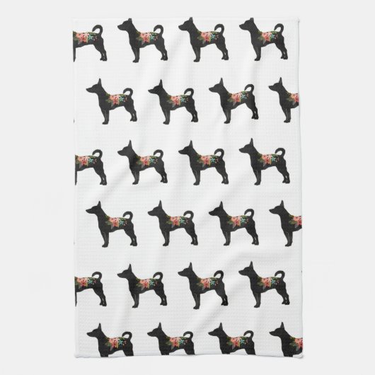 Rat Terrier CN Dog Boho Floral Silhouette Theedoek (Verticaal)