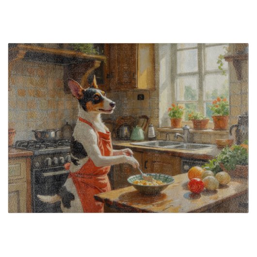 Rat Terrier Cooking in Kitchen Snijplank (Voorkant)