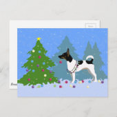 Rat Terrier Decoreert een kerstboom in het bos Feestdagenkaart (Voorkant / Achterkant)