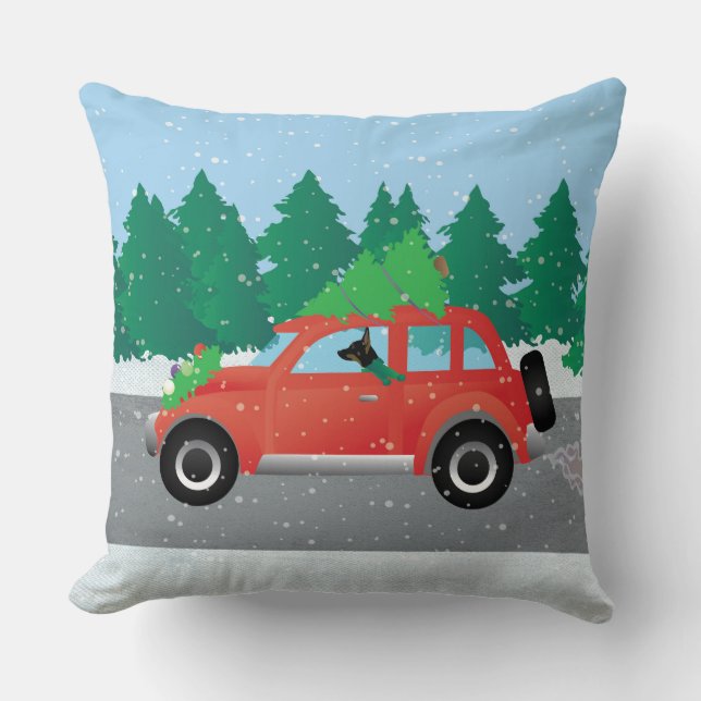 Rat Terrier die een kerstauto met een boom bestuur Kussen (Voorkant)