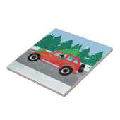 Rat Terrier die een kerstauto met een boom bestuur Tegeltje (Zijkant)