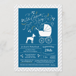 Rat Terrier Dog Baby shower Blue Boy Kaart