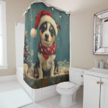 Rat Terrier Dog Christmas  Beach Douchegordijn<br><div class="desc">Breng de warmte van de feestdagen naar de kust met dit charmante, op vintages geïnspireerde ontwerp met een feestelijke hond die op een sereen strand zit. Met een klassieke vakantietoets van nostalgische tinten en kustvibes, vangt dit kunstwerk de magie van Kerstmis door het zee. Perfect voor het verspreiden van feestvreugde,...</div>