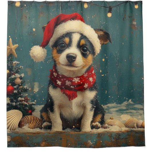 Rat Terrier Dog Christmas  Beach Douchegordijn (Voorkant)