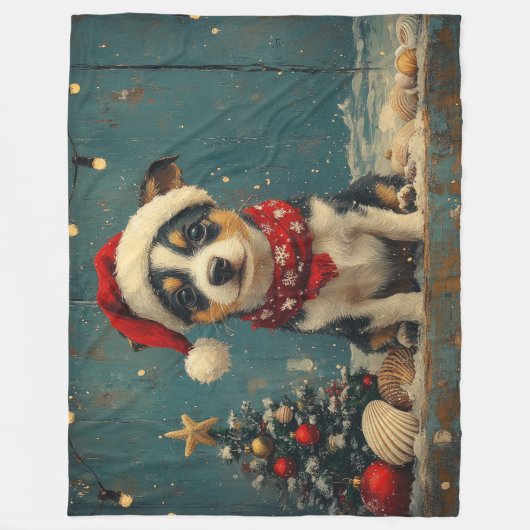 Rat Terrier Dog Christmas  Beach Fleece Deken (Voorkant)