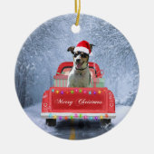 Rat Terrier Dog in Snow, die met Kerstmis rondloop Keramisch Ornament (Voorkant)