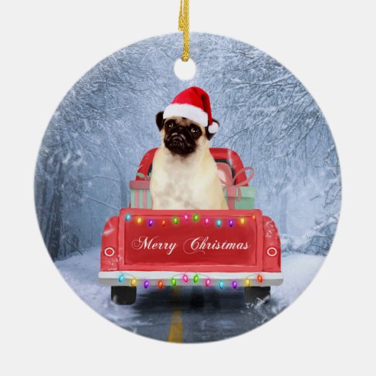 Rat Terrier Dog in Snow, die met Kerstmis rondloop Keramisch Ornament (Achterkant)