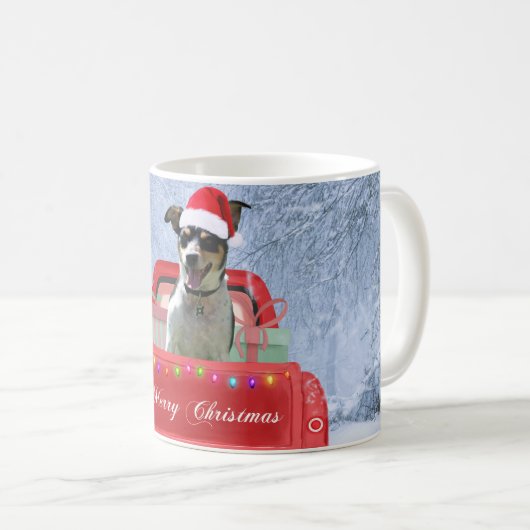 Rat Terrier Dog in Snow, die met Kerstmis rondloop Koffiemok (Voorkant rechts)