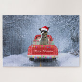 Rat Terrier Dog in Snow, die met Kerstmis rondloop Legpuzzel (Horizontaal)