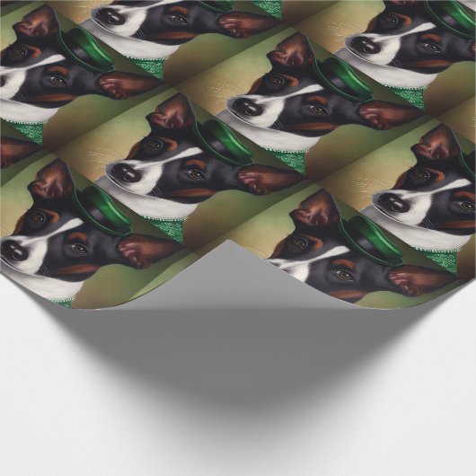 Rat Terrier Dog in St. Patrick's Day Dress Cadeaupapier (Hoek)