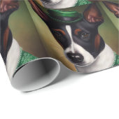 Rat Terrier Dog in St. Patrick's Day Dress Cadeaupapier (Rol Hoek)
