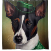 Rat Terrier Dog in St. Patrick's Day Dress Douchegordijn (Voorkant)