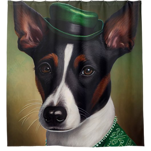 Rat Terrier Dog in St. Patrick's Day Dress Douchegordijn (Voorkant)