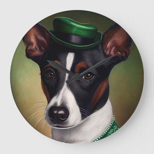 Rat Terrier Dog in St. Patrick's Day Dress Grote Klok (Voorkant)