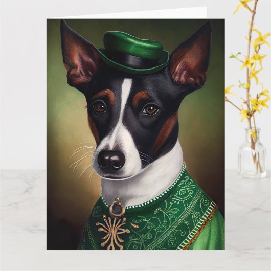 Rat Terrier Dog in St. Patrick's Day Dress Kaart (Gele Bloem)