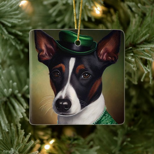 Rat Terrier Dog in St. Patrick's Day Dress Keramisch Ornament (Boom)