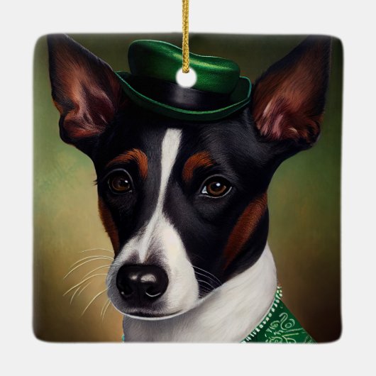 Rat Terrier Dog in St. Patrick's Day Dress Keramisch Ornament (Achterkant)