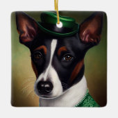 Rat Terrier Dog in St. Patrick's Day Dress Keramisch Ornament (Voorkant)
