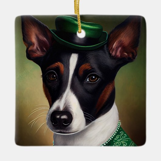 Rat Terrier Dog in St. Patrick's Day Dress Keramisch Ornament (Voorkant)