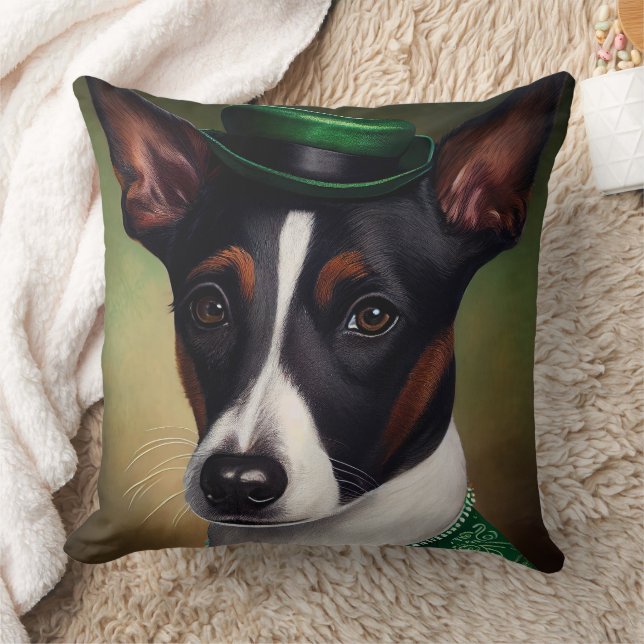 Rat Terrier Dog in St. Patrick's Day Dress Kussen (Deken)
