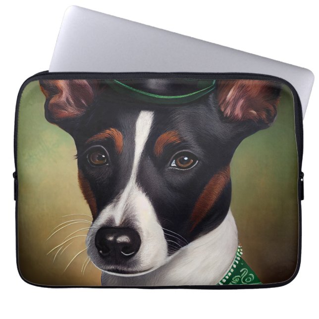 Rat Terrier Dog in St. Patrick's Day Dress Laptop Sleeve (Voorkant)