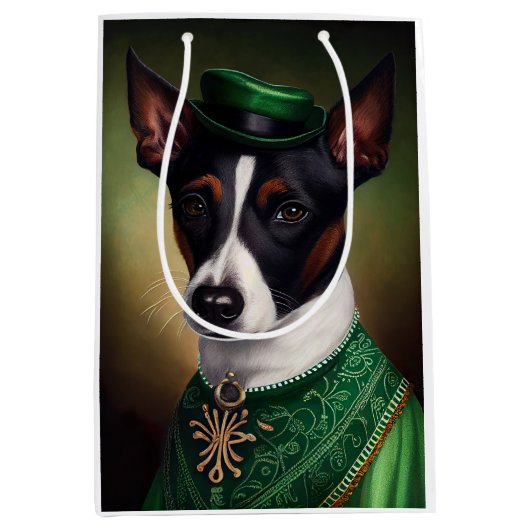 Rat Terrier Dog in St. Patrick's Day Dress Medium Cadeauzakje (Voorkant)