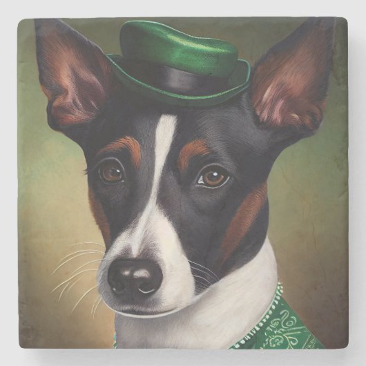 Rat Terrier Dog in St. Patrick's Day Dress Stenen Onderzetter (Voorkant)