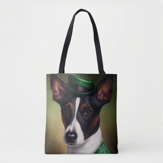 Rat Terrier Dog in St. Patrick's Day Dress Tote Bag (Voorkant)