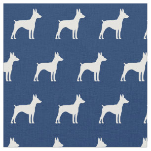 Rat Terrier Dog Silhouette Pet Navy Blue Stof