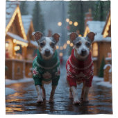Rat Terrier Dogs Christmas Snow Holiday Douchegordijn (Voorkant)
